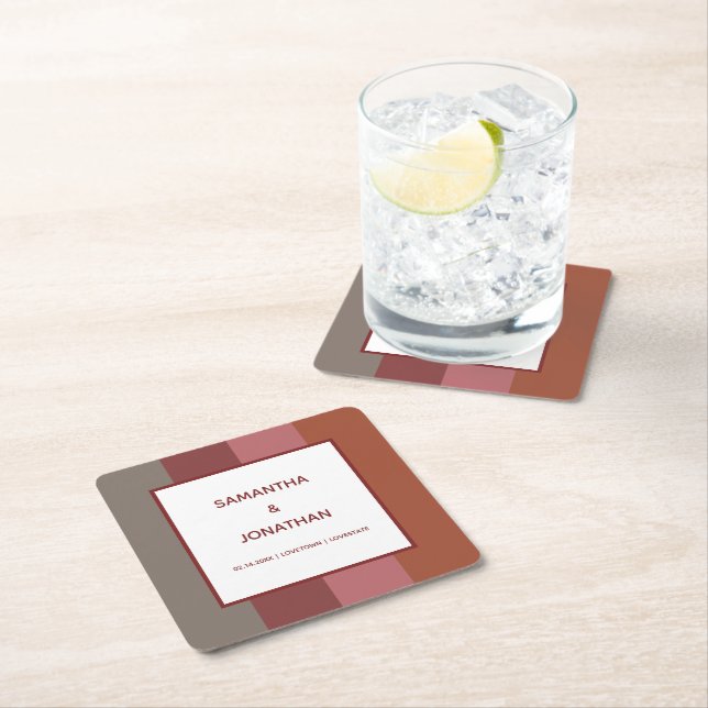 Bauhaus Striped Custom Wedding Square Paper Coaster (Insitu)