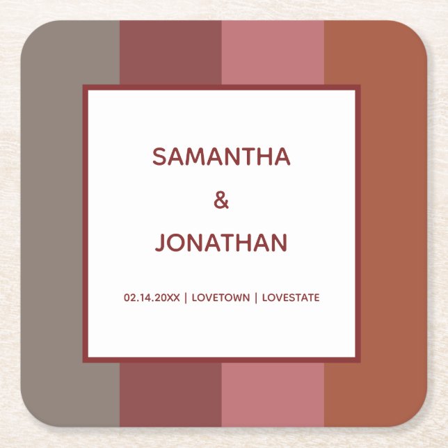 Bauhaus Striped Custom Wedding Square Paper Coaster (Front)