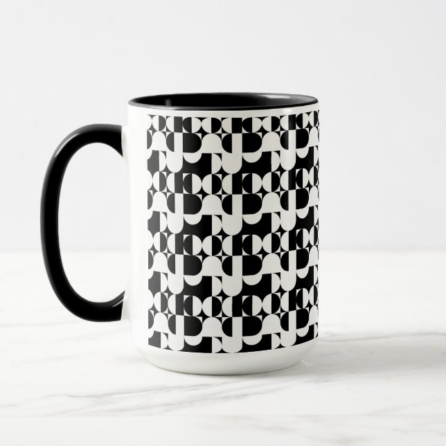 Bauhaus Style Black And White Geometric Retro  Mug (Left)