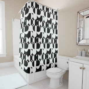 Bauhaus Style Black And White Geometric Retro  Shower Curtain