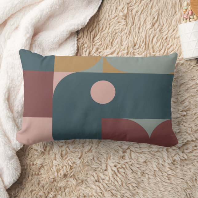 Bauhaus Style Brown, Teal, Tan Lumbar Cushion (Blanket)