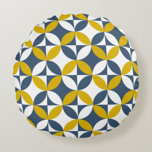 Bauhaus Style Mid Century Geometric Circles  Round Cushion