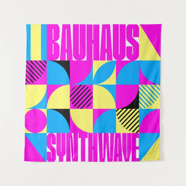 Bauhaus Synthwave #1 (fuchsia/magenta-blue) Tapestry (Front)