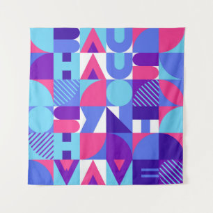 Bauhaus Synthwave #3 (pink-blue) — abstract poster Tapestry