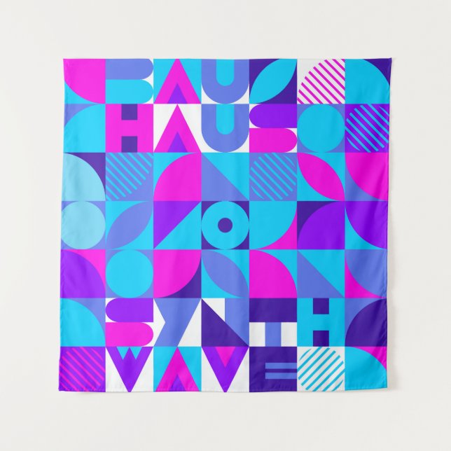 Bauhaus Synthwave #4 (pink-blue) — abstract poster Tapestry (Front)