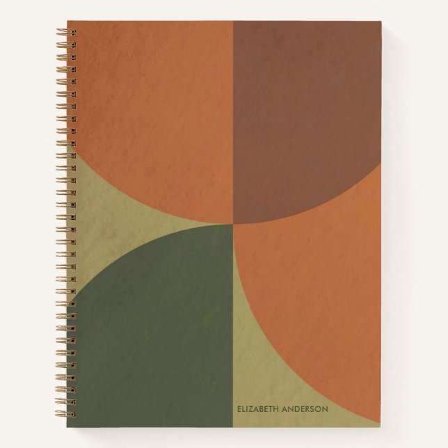 Bauhaus Terracotta Green Abstract Personalized Notebook (Front)