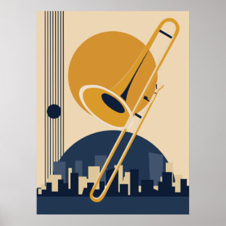 Bauhaus Trombone City Print| Minimalist Jazz Art Poster