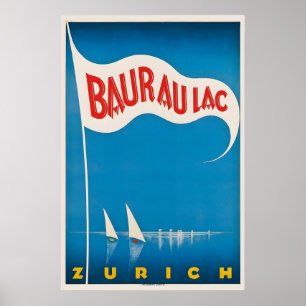 Baur Au Lac Hotel Zurich Switzerland Vintage Poster