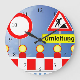 Baustelle Durchfahrt verboten und Umleitung Large Clock