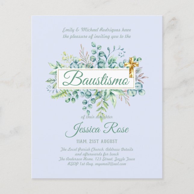 Baustismo Invitation Eucalyptus Greenery BUDGET (Front)