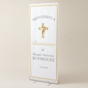 Bautismo de Bebé Blanco Classic Dorado Bienvenido Retractable Banner
