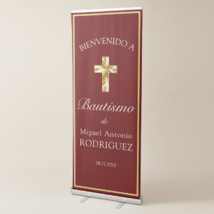 Bautismo de Bebé Borgoña Dorado Bienvenido Retractable Banner