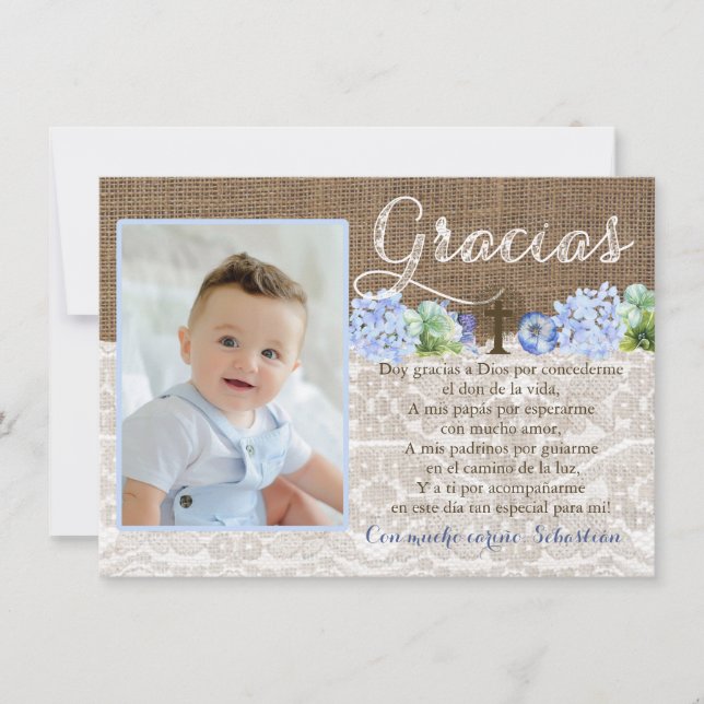 Bautismo thank you Gracias card in Spanish (Front)