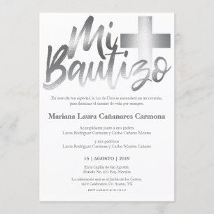 Bautizo Baptism Spanish Language Faux SILVER Invitation