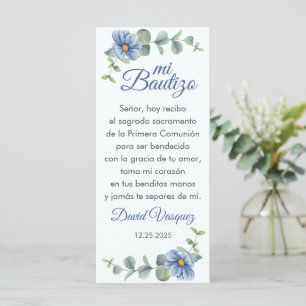 Bautizo Bookmark Favour Green Leaves Blue Flowers