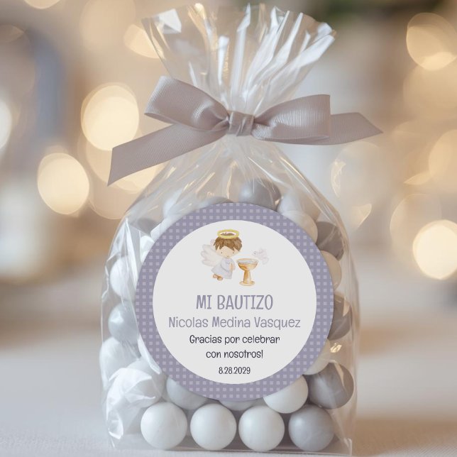 Bautizo Boy Angel Cute Baptism Christening Favours Classic Round Sticker (Creator Uploaded)