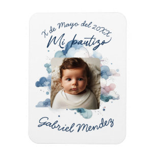 Bautizo con foto Spanish Watercolor Magnet