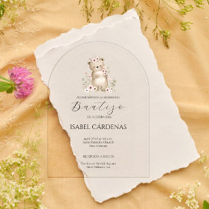 Bautizo De Niña Cute Bear In Spanish Watercolor Acrylic Invitations