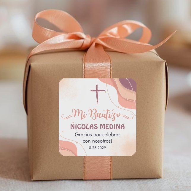 Bautizo in spanish Baptism Christening Favours Square Sticker (Creator Uploaded)