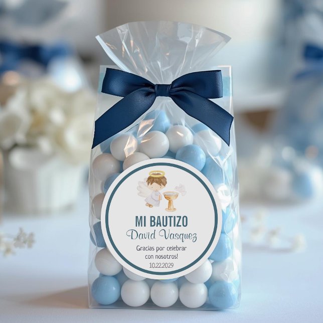 Bautizo in spanish Cute Baptism Christening Favour Classic Round Sticker (Creator Uploaded)