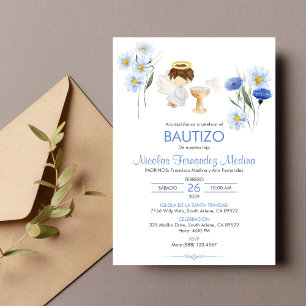 Bautizo Invitacion Angel Boy Cute Flowers Baptism Invitation
