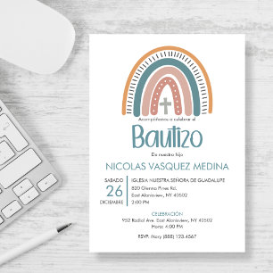 Bautizo Invitacion Catholic Pastel Rainbow Baptism Invitation