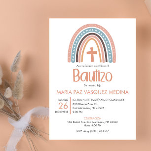 Bautizo Invitacion Catholic Pastel Rainbow Baptism Invitation