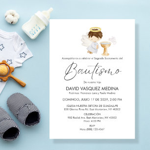 Bautizo Invitacion Cute BOY Angel  Simple Baptism Invitation