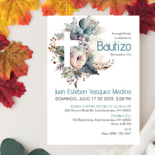 Bautizo Invitacion Elegant White Flowers Baptism Invitation