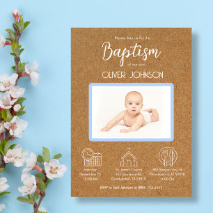 Bautizo Invitacion for boys Catholic Cute Baptism  Invitation