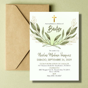 Bautizo Invitacion Greenery Religious Baptism Invitation