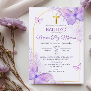 Bautizo Invitacion in spanish Baptism Butterflies Invitation