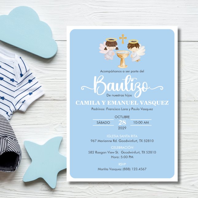 Bautizo Invitacion Twin boy and girl Cute Baptism Invitation (Creator Uploaded)