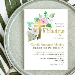 Bautizo Invitacion White Flowers Elegant Baptism Invitation