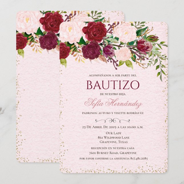 Bautizo Niña Invitacione De bautizo Niña Baptism Invitation (Front/Back)