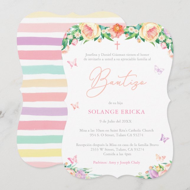 Bautizo para nena, Spanish Baptism Party Butterfly Invitation (Front/Back)