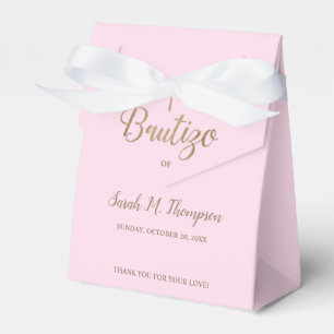 Bautizo Pink Gold Cross Custom Spanish baptism  Favour Box