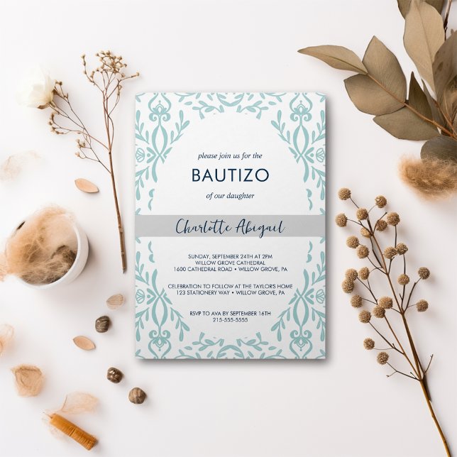 Bautizo Toile De Jouy Nino Nina Baptism In Spanish Invitation (Bautizo Toile De Jouy Nino Nina Baptism In Spanish Invitation)