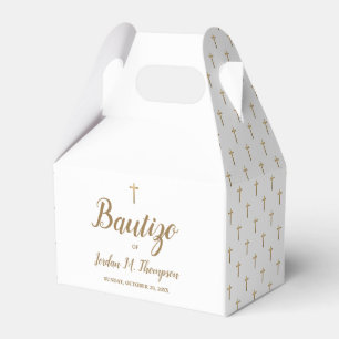 Bautizo White Gold Cross Custom Spanish baptism Favour Box