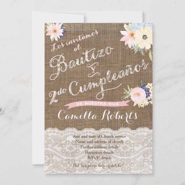Bautizo y 2do cumpleaños, segundo cumple bautismo invitation (Front)