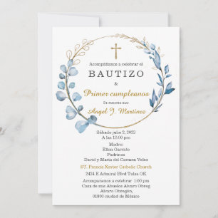  Bautizo y Primer Cumpleaños Niño Invitation
