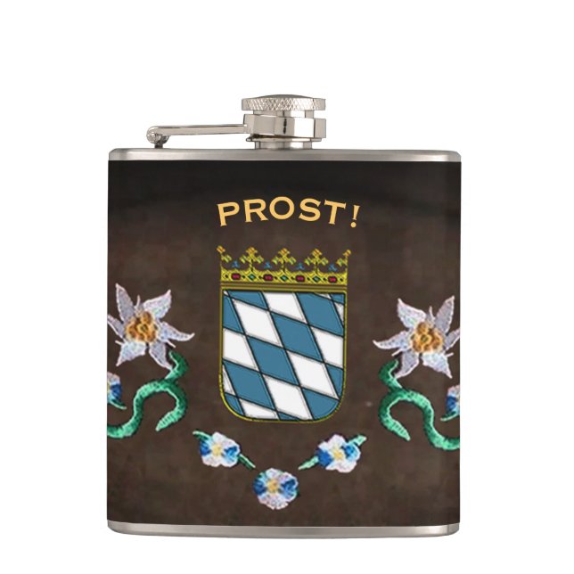 Bavaria Coat of Arms "Prost!" Hip Flask (Front)