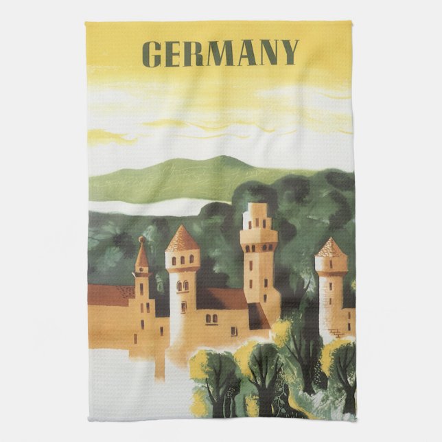 Bavaria, Germany, German Castle Vintage Travel Art Tea Towel (Vertical)