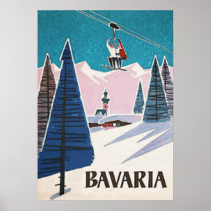 Bavaria Germany, Vintage Ski Poster