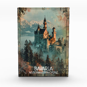 Bavaria Neuschwanstein Castle Vintage Photo Block