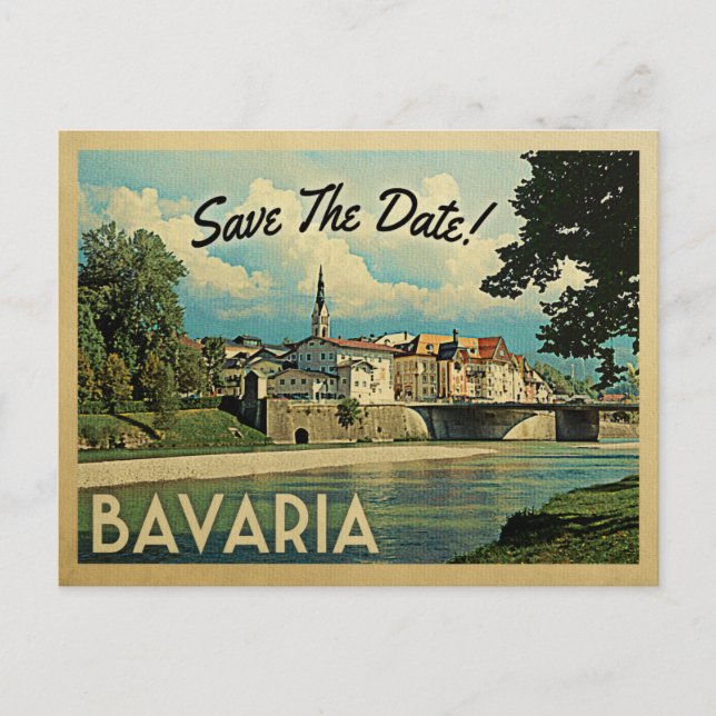 Bavaria Save The Date Germany Bad Tolz Isar River Announcement Postcard (Front)