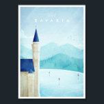 Bavaria Vintage Travel Poster<br><div class="desc">Vintage style travel poster of Neuschwanstein Castle in Bavaria. This winter illustration Europe's most beautiful fairytale castle includes figures skating on a frozen lake and mountains in the distance. Text reads Visit Bavaria. Original hand drawn and digitally rendered illustration by Henry Rivers for Travel Poster Co.</div>