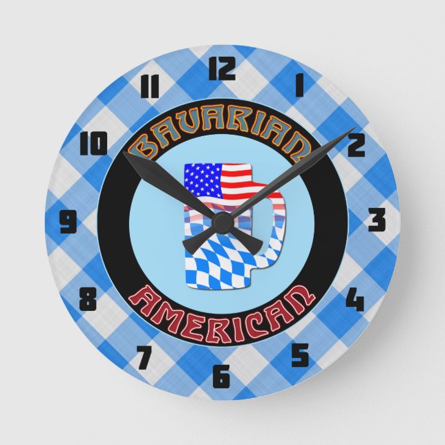 Bavarian American Beer Stein Round Clock (Front)