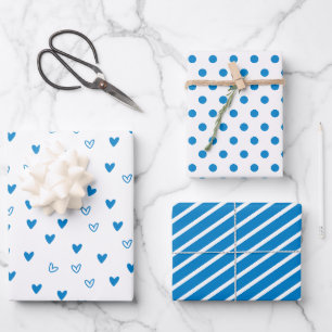 Bavarian Blue Hearts and Polka Dots Wedding Wrapping Paper Sheet