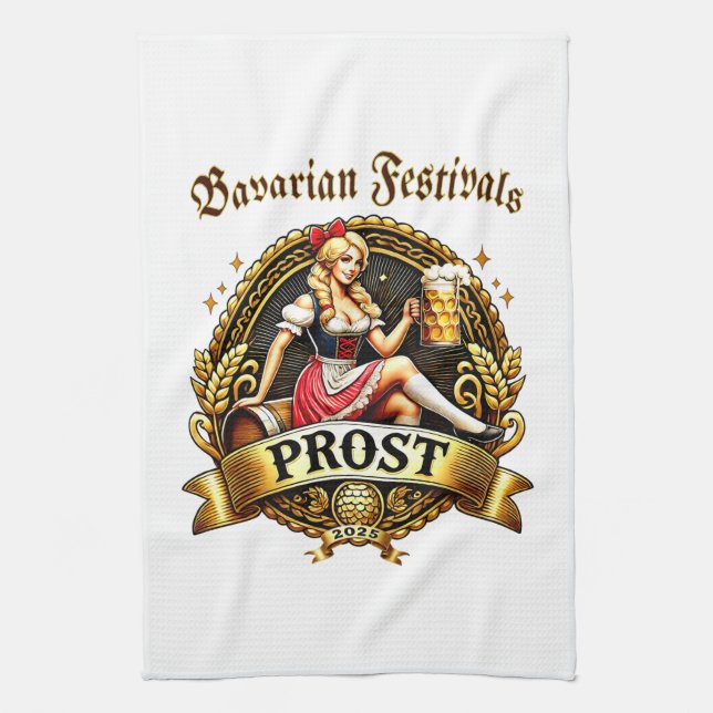 Bavarian Festivals - Dirndl 2025 Tea Towel (Vertical)